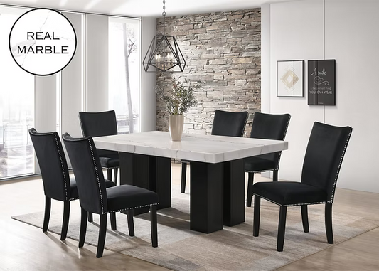 Valentino Real Marble Dining SEt 7 Pc Black