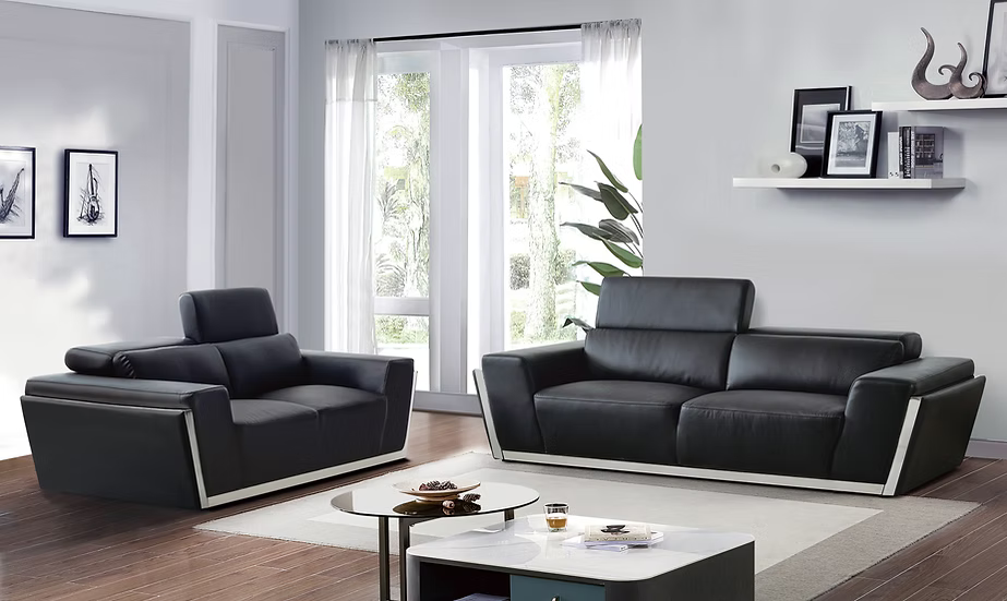 Domo Italian leather Sofa-Loveseat Set Black