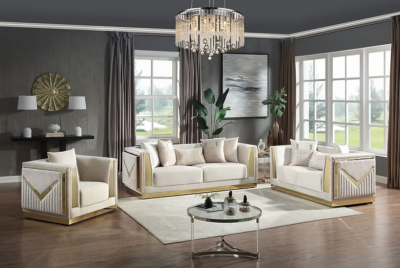 Monaco Sofa-Loveseat-Chair Set Cream
