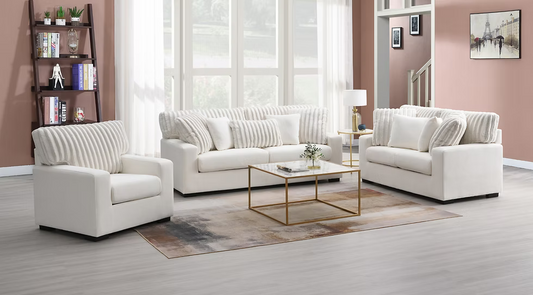 Tara Sofa/Loveseat/Chair Set Grey Ivory