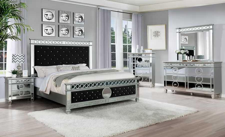 Bella Bedroom Set Queen 4 Pc Black Valvet