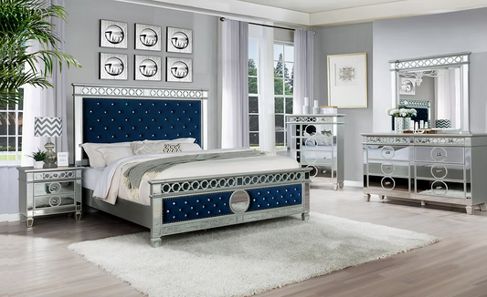 Bella Bedroom Set King 4 Pc Blue Valvet