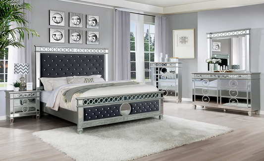 Bella Bedroom Set King 4 Pc Grey Valvet