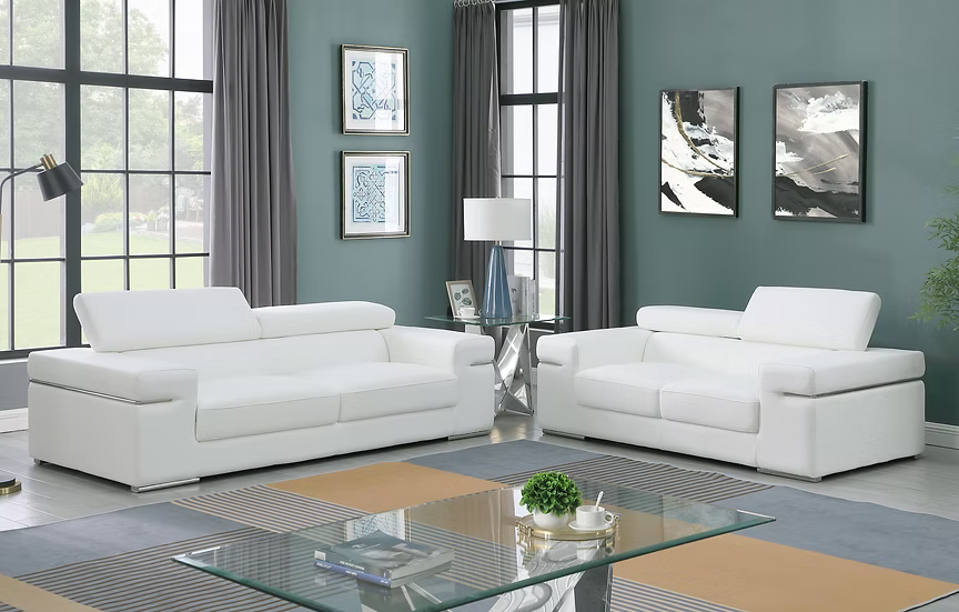 Soho Italian Leather Sofa-Loveseat White