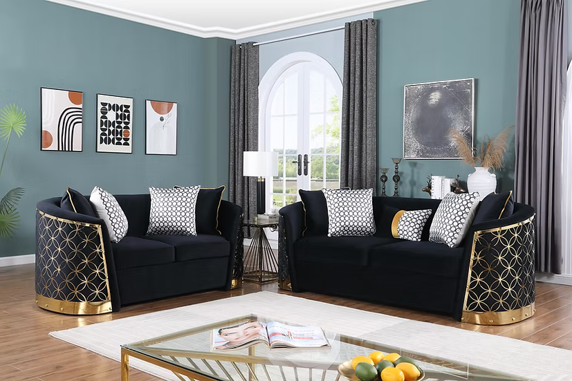 Athena Sofa and Loveseat Set Black