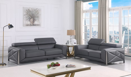 Giorrgio Italian Leather Sofa-Loveseat Set Grey