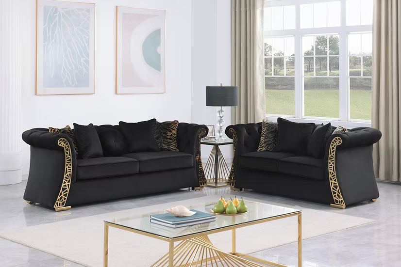 Curamu Sofa-Loveseat-Chair Set Blak