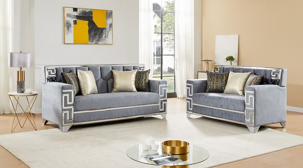 Hira Sofa-Loveseat Set Grey