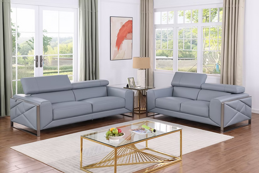 Giorrgio Italian Leather Sofa-Loveseat Set Light Blue