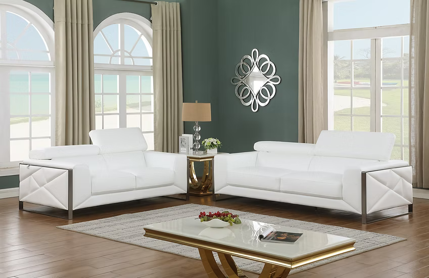 Giorrgio Italian Leather Sofa-Loveseat-Chair Set White