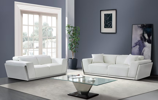 Domo Italian leather Sofa-Loveseat Set White