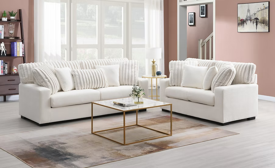 Tara Sofa/Loveseat/Chair Set Grey Ivory