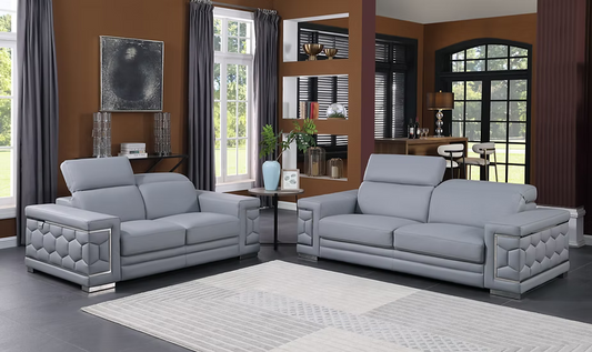 Favo Italian Leather Sofa-Loveseat-Chair Set Light Blue