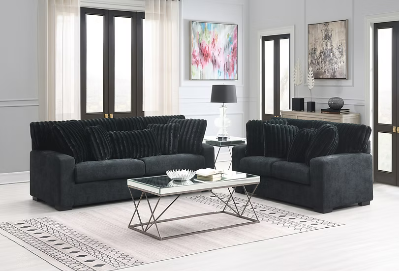 Tara Sofa/Loveseat/Chair Set Grey Black