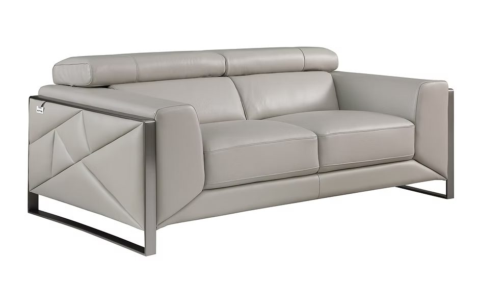 Giorrgio Italian Leather Sofa-Loveseat Set Light Grey