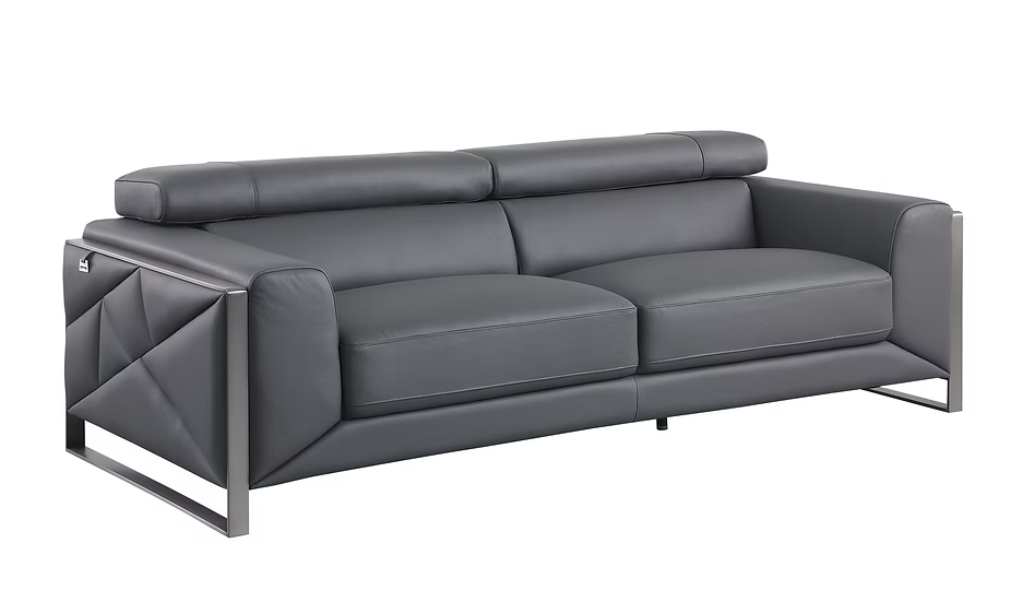 Giorrgio Italian Leather Sofa-Loveseat Set Grey