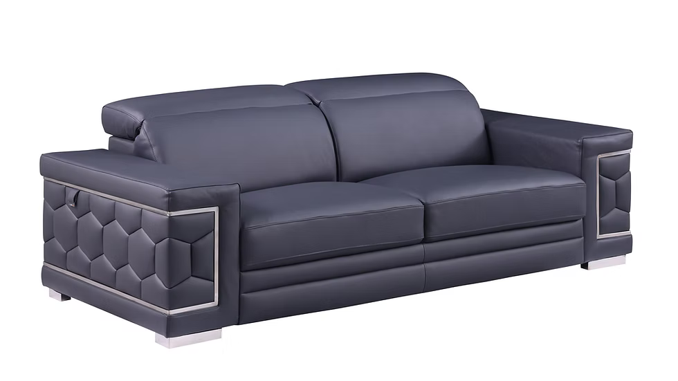 Favo Italian Leather Sofa-Loveseat-Chair Set Dark Blue