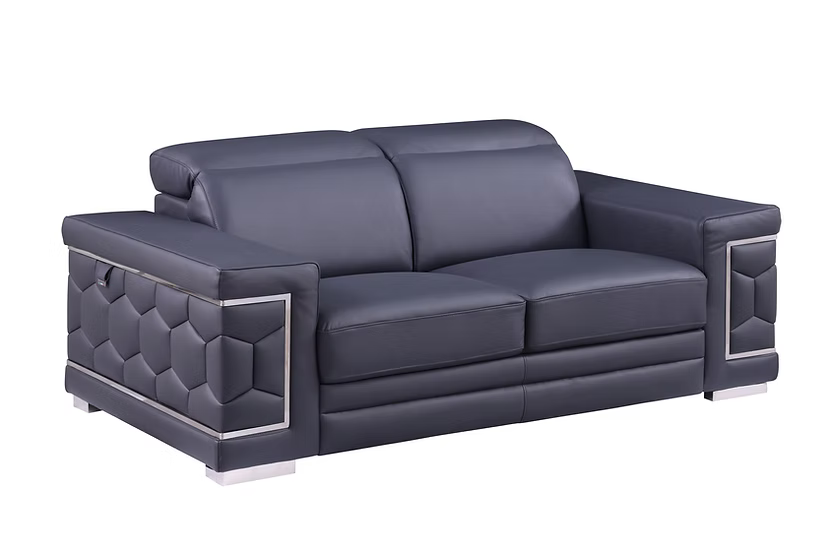 Favo Italian Leather Sofa-Loveseat-Chair Set Dark Blue