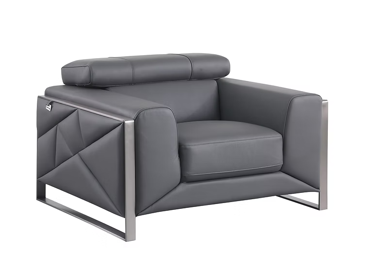 Giorrgio Italian Leather Sofa-Loveseat-Chair Set Grey
