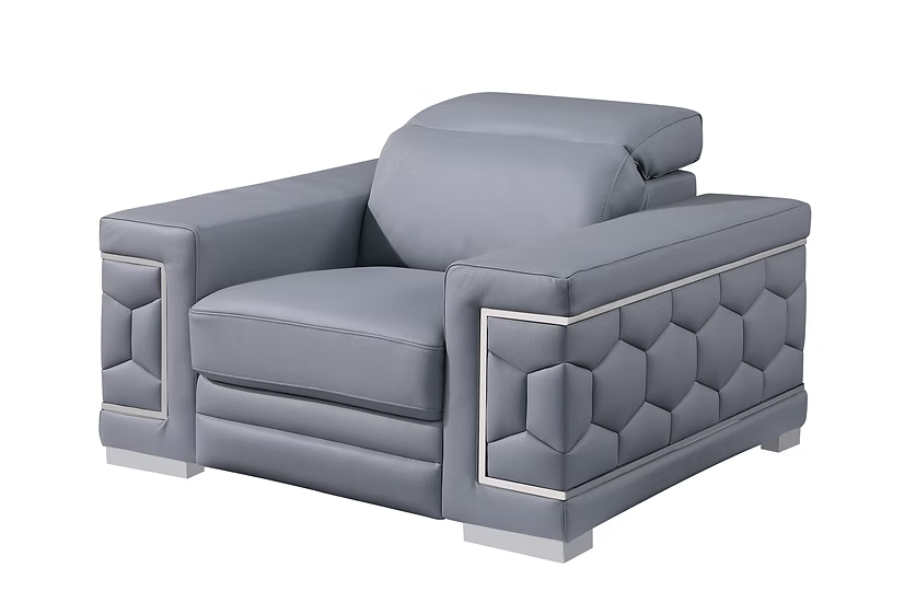 Favo Italian Leather Sofa-Loveseat-Chair Set Light Blue